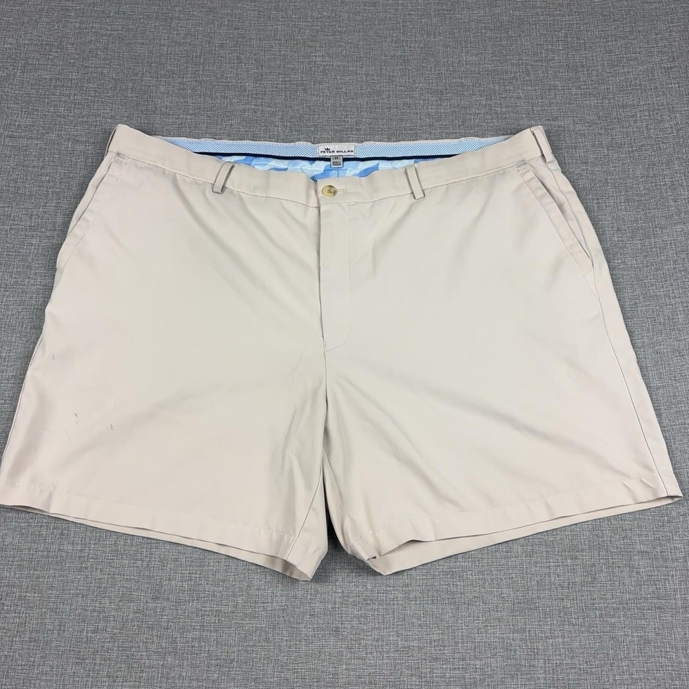 Peter Millar Salem Shorts Mens 44 Beige Performance Golf Stretch Flat Front